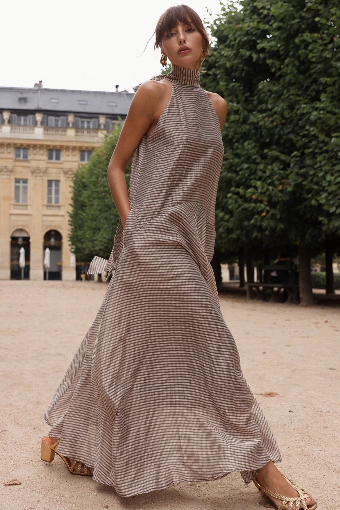 Zandra Stone Victoria Scarf Maxi Dress - Plaid Mulberry Silk Dress
