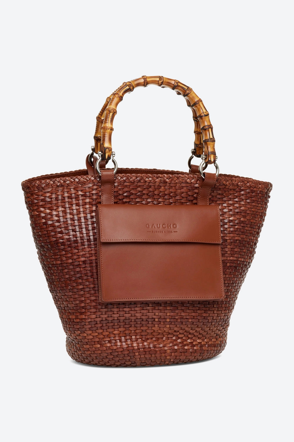 Gaucho Maria Woven Leather Basket Bag in Cognac