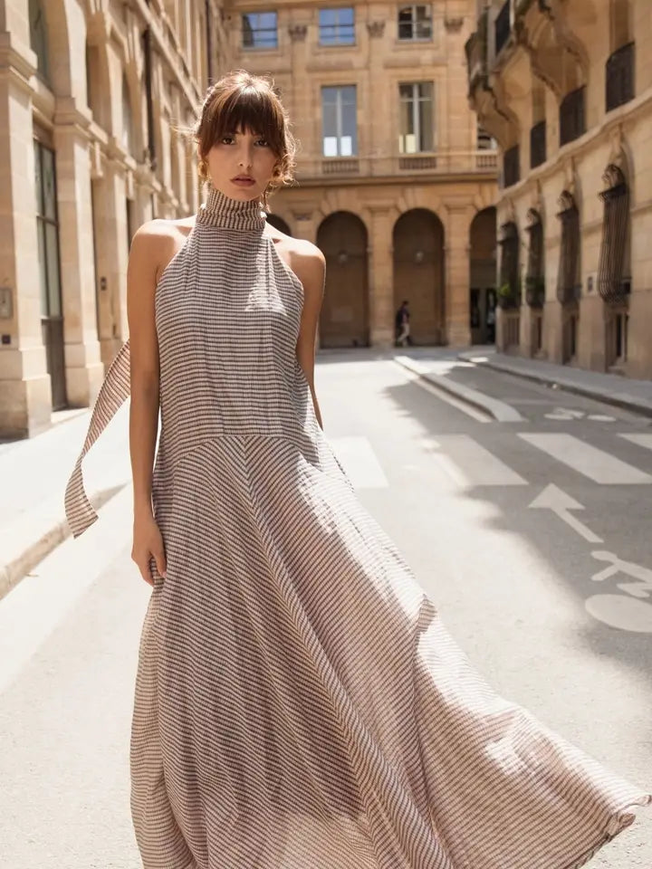 Zandra Stone Victoria Scarf Maxi Dress - Plaid Mulberry Silk Dress