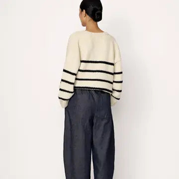 LAUDE the Label Cropped Field Sweater - Stripe