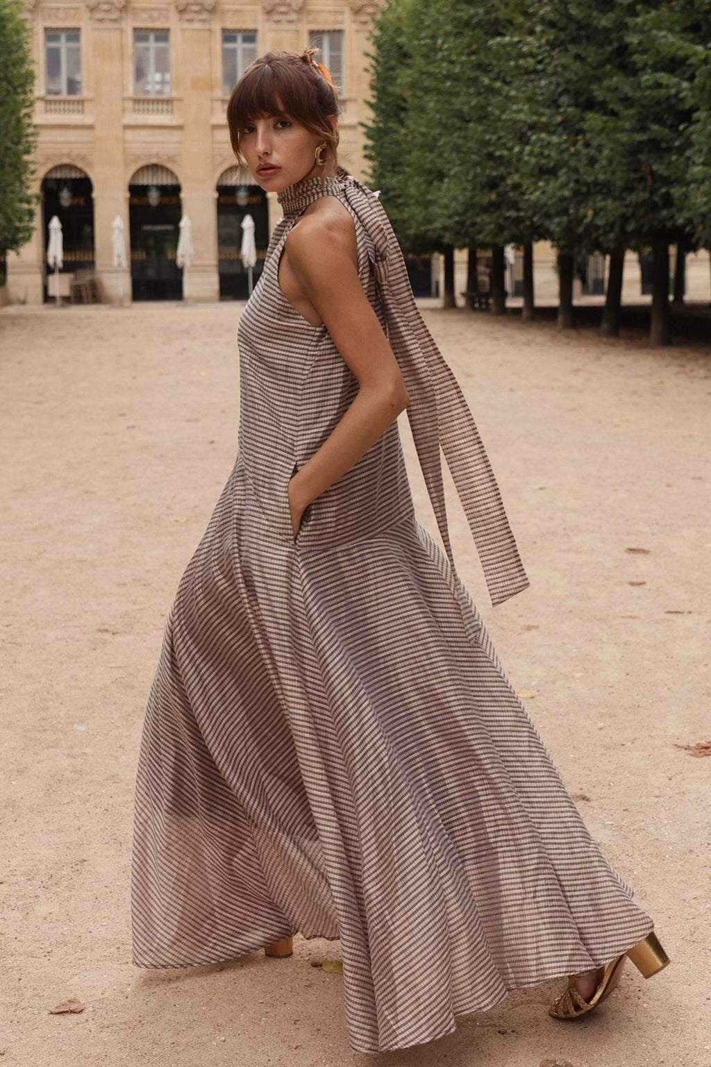 Zandra Stone Victoria Scarf Maxi Dress - Plaid Mulberry Silk Dress