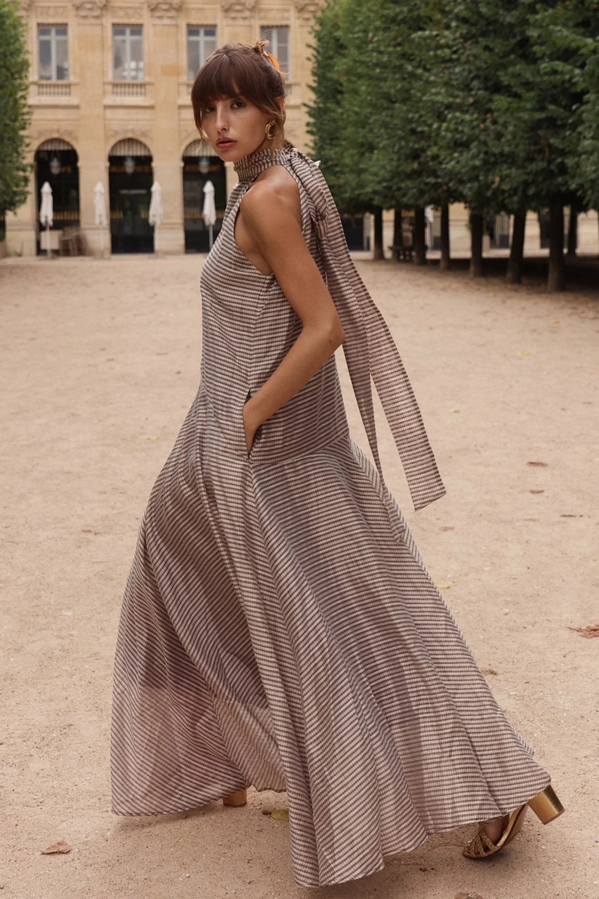 Zandra Stone Victoria Scarf Maxi Dress - Plaid Mulberry Silk Dress