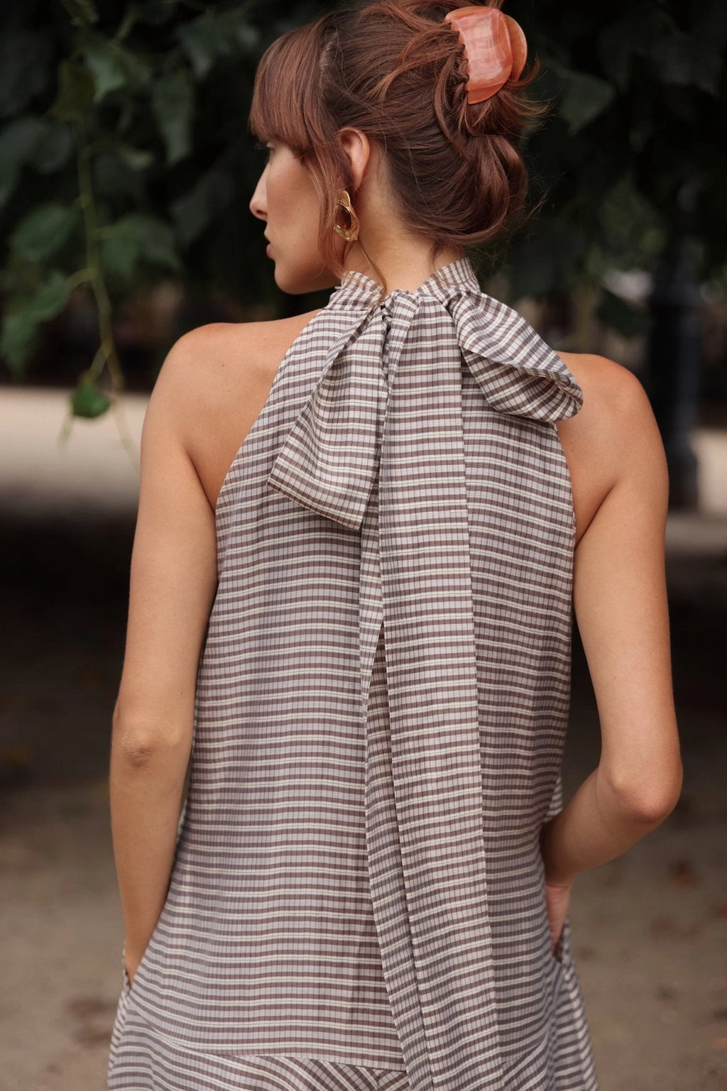 Zandra Stone Victoria Scarf Maxi Dress - Plaid Mulberry Silk Dress