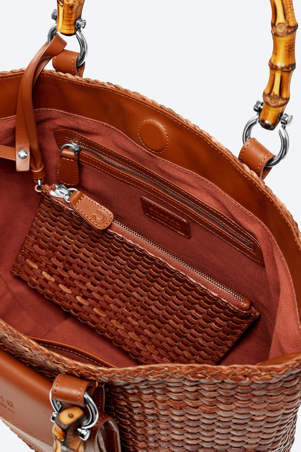 Gaucho Maria Woven Leather Basket Bag in Cognac