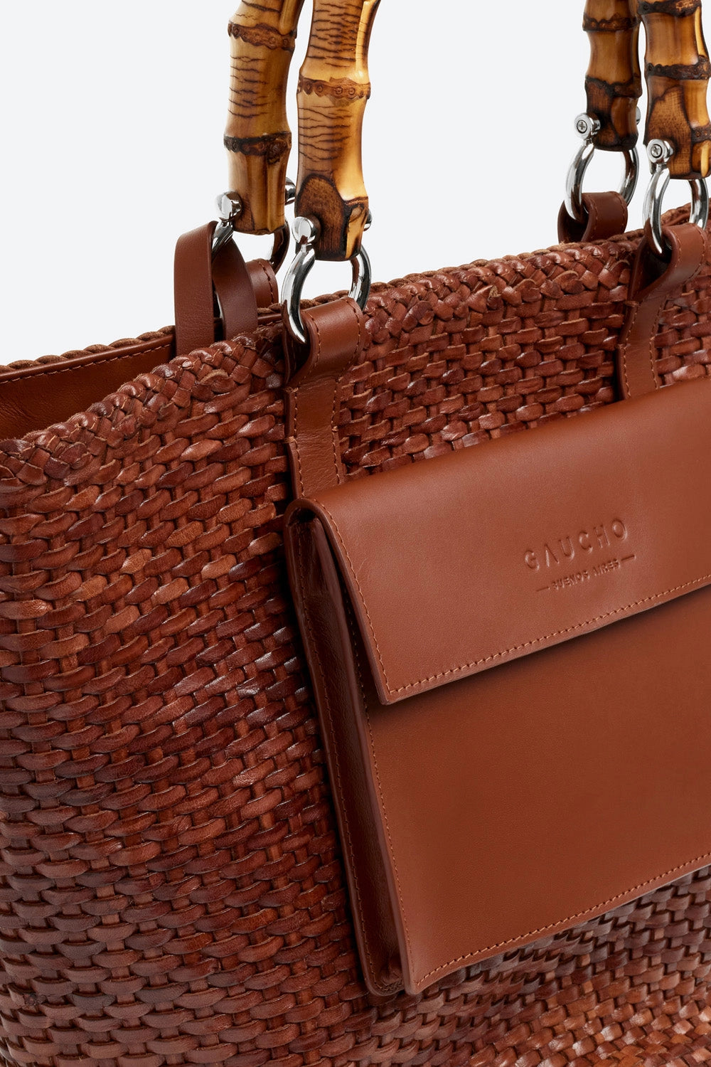 Gaucho Maria Woven Leather Basket Bag in Cognac