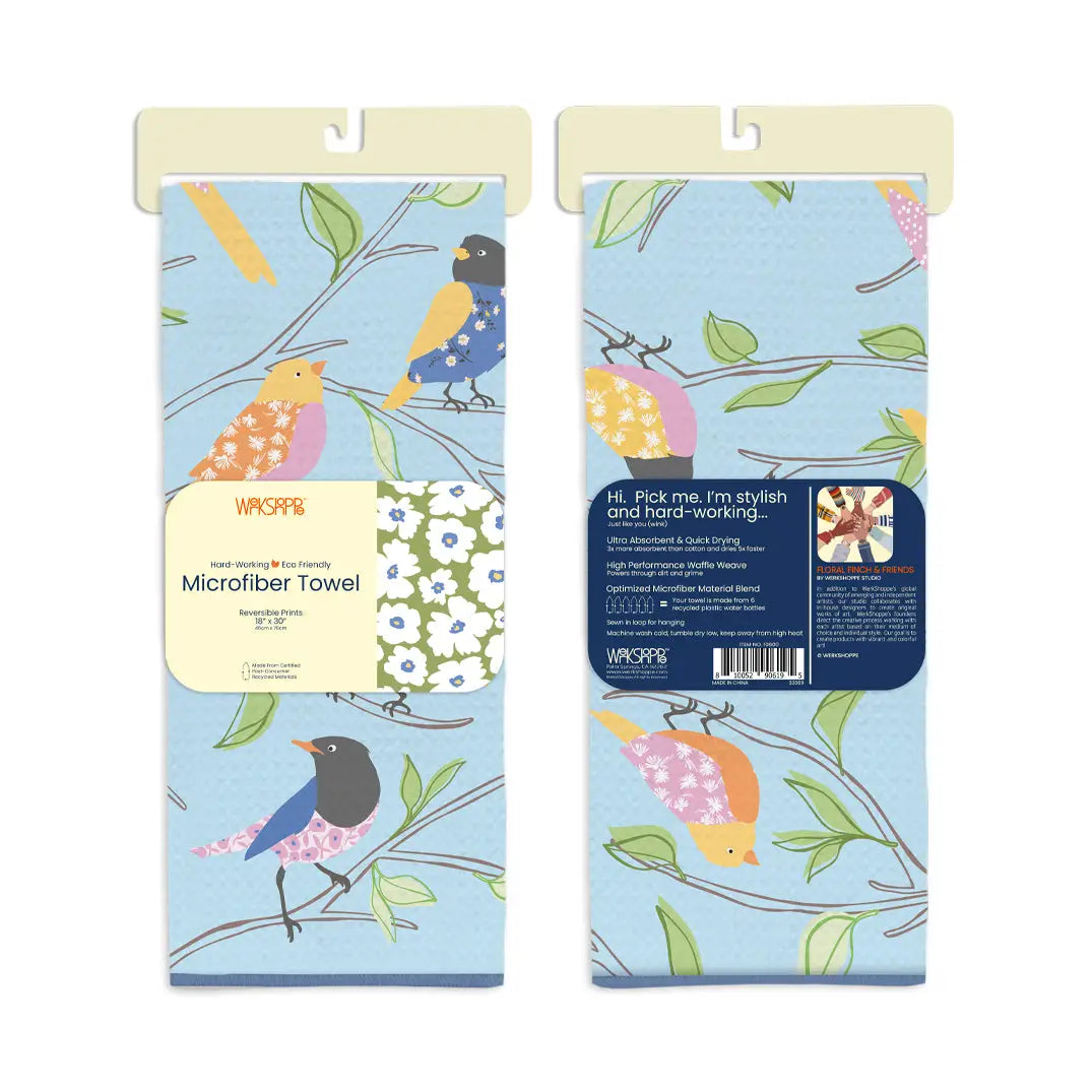 WerkShoppe Floral Finch/Spring Bird Microfiber Towel